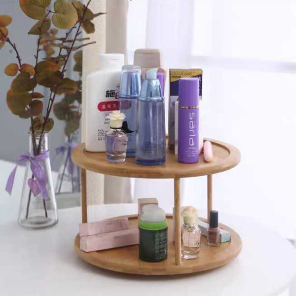 صينية خشب دوارة 2 دور لتنظيم وترتيب أدوات المطبخ والحمام والميك اب