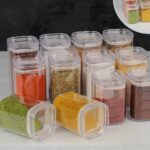 طقم 12 برطمان بغطاء محكم الغلق مع 3 ارفف لحفظ وتنظيم التوابل من الاكليريك