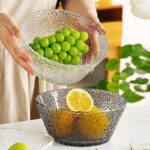 ⁦طقم اطباق اكليريك 3 شفاف قطع بمقاسات مختلفة بحواف جولد لحمل وتقديم السلطات والفواكه بشكل شيك⁩ - الصورة ⁦2⁩