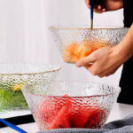 طقم اطباق اكليريك 3 شفاف قطع بمقاسات مختلفة بحواف جولد لحمل وتقديم السلطات والفواكه بشكل شيك