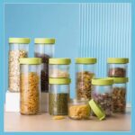 ⁦طقم برطمانات زجاج 10 قطع بمقاسات مختلفة لحمل وتنظيم الحبوب والبقوليات والتوابل بغطاء محكم الغلق⁩ - الصورة ⁦4⁩