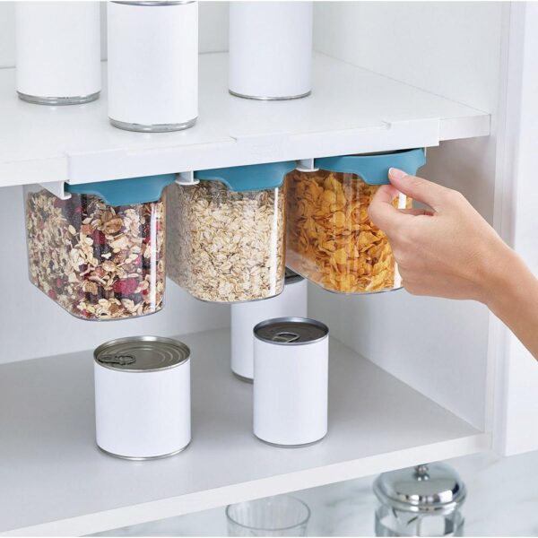 طقم علب 3 قطع حفظ الطعام والحبوب والبقوليات قابل للتعليق أسفل الرف لزيادة المساحة