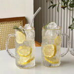 ⁦كوباية زجاج منقرش مزينه بحواف جولد 500 ملي لشرب وتقديم المياه والعصائر والمشروبات الغازية⁩ - الصورة ⁦4⁩