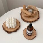 طقم كوستر خشب 5 قطع بمقاسات مختلفة لحمل الأكواب والشموع وقطع الديكور