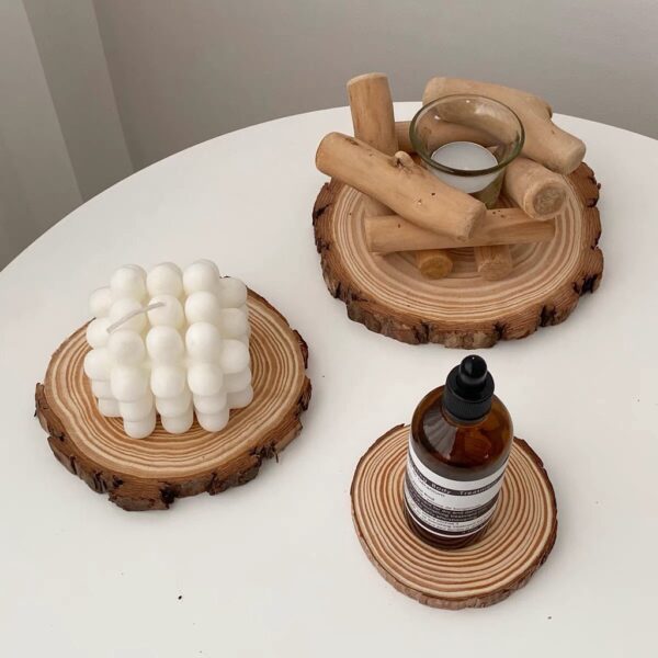 طقم كوستر خشب 5 قطع بمقاسات مختلفة لحمل الأكواب والشموع وقطع الديكور