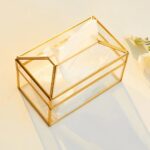 ⁦علبة مناديل شيك بحواف جولد لغرف النوم والليفنج والمكتب من الزجاج والمعدن⁩ - الصورة ⁦2⁩