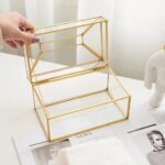 علبة مناديل شيك بحواف جولد لغرف النوم والليفنج والمكتب من الزجاج والمعدن