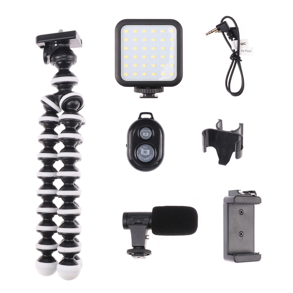 ⁦مجموعة تصوير احترافية ترايبود مع حامل للموبايل وكشاف اضاءه ليد وميكروفون بريموت كنترول للتصوير عن بعد⁩ - الصورة ⁦6⁩