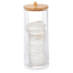 ⁦منظم اكليريك شفاف لحمل وتنظيم قطن إزالة الميكب بفتحة لسهولة الاستخدام وغطاء خشب⁩ - الصورة ⁦5⁩