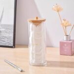 منظم اكليريك شفاف لحمل وتنظيم قطن إزالة الميكب بفتحة لسهولة الاستخدام وغطاء خشب