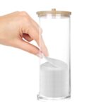 ⁦منظم اكليريك شفاف لحمل وتنظيم قطن إزالة الميكب بفتحة لسهولة الاستخدام وغطاء خشب⁩ - الصورة ⁦4⁩