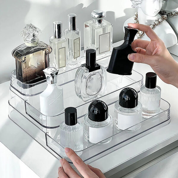 منظم اكليريك متدرج 3 دور لحمل وتنظيم زجاجات الزيت وبرطمانات التوابل وادوات الميكب والعناية بالشعر والبشرة