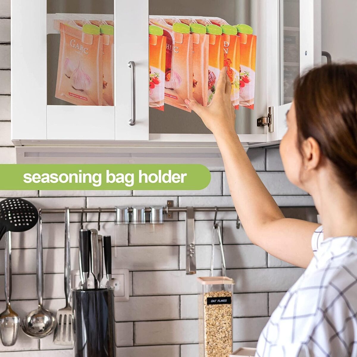 ⁦حامل ومنظم اكياس توابل مقسم 10 خانات مع اغطية بفتحات مختلفة لسهولة الاستخدام سهل التركيب والتنظيف⁩ - الصورة ⁦3⁩