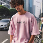 ⁦Funky Faces تيشيرت اوفر سايز قطن باللون  البينك⁩ - الصورة ⁦2⁩