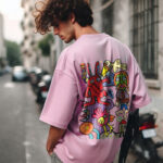 Funky Faces تيشيرت اوفر سايز قطن باللون  البينك