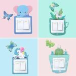 استيكر ثري دي لتزيين مفاتيح الكهرباء باشكال كرتونية مختلفة