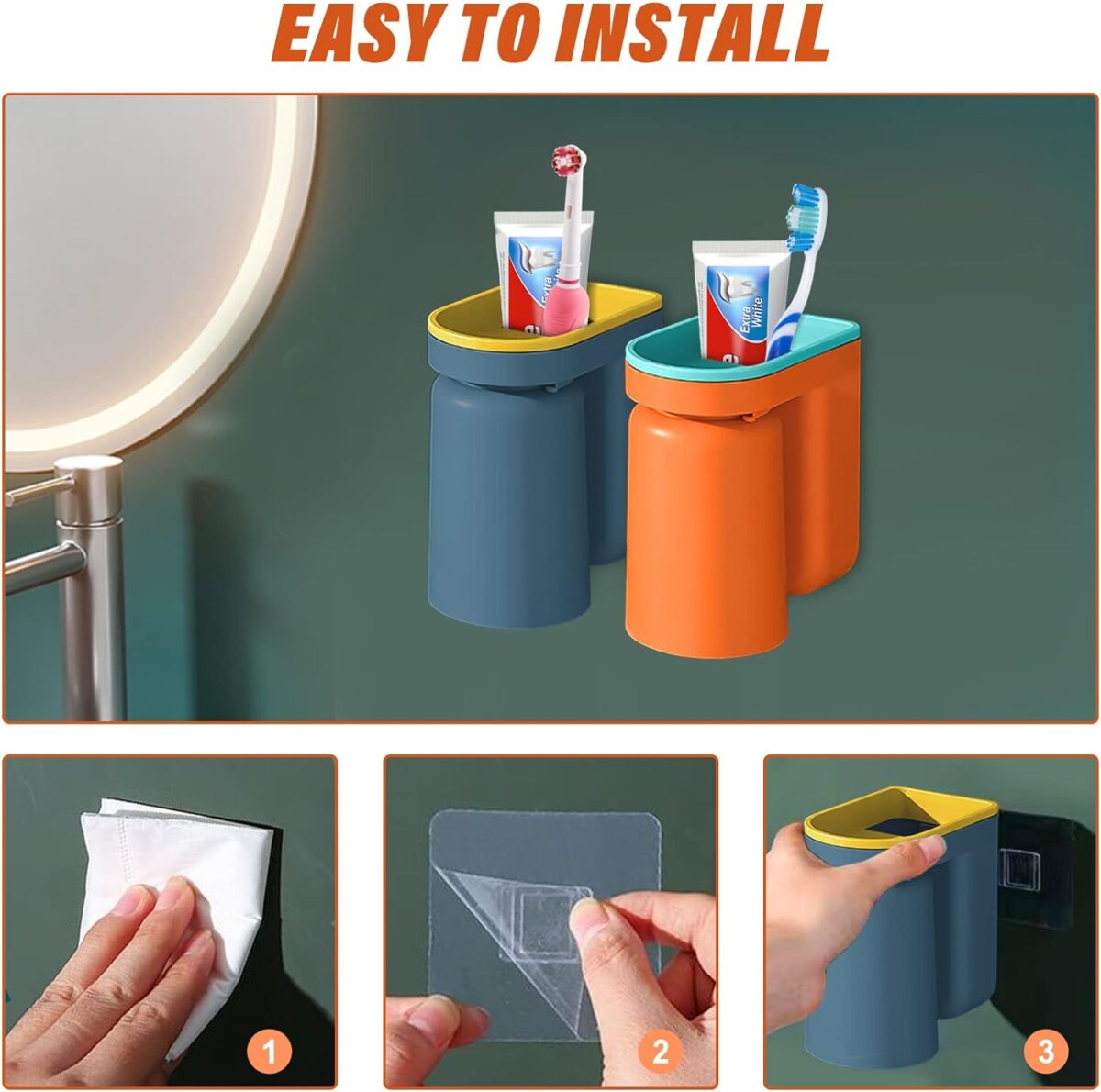 ⁦حامل  فرش ومعجون الاسنان بفتحات للتصفية يعلق علي الحائط بلصق دبل فيس⁩ - الصورة ⁦4⁩