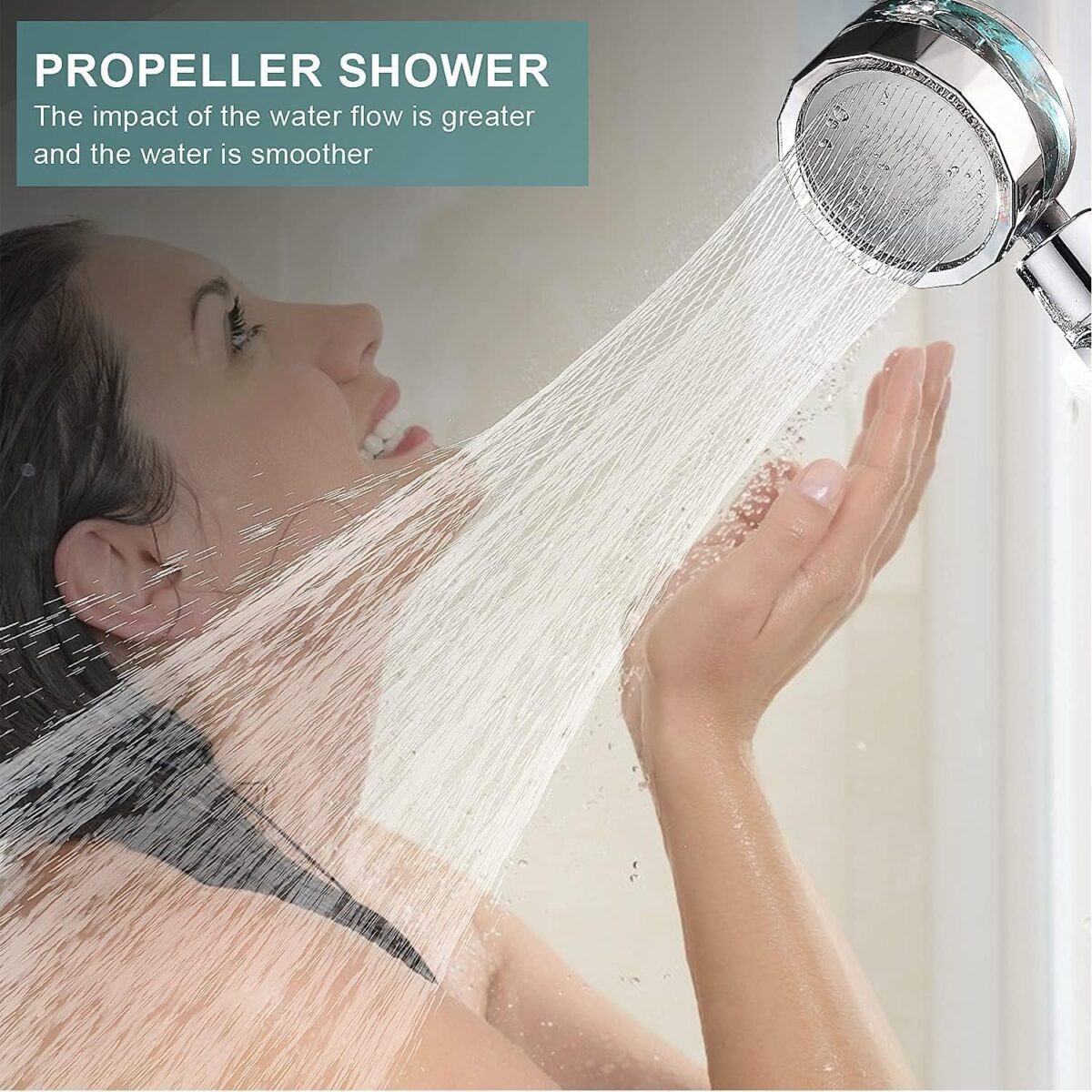 ⁦سماعة دش مزودة بمروحة لزيادة ضغط المياه تدور 360 درجة بزرار للفتح والغلق⁩ - الصورة ⁦5⁩