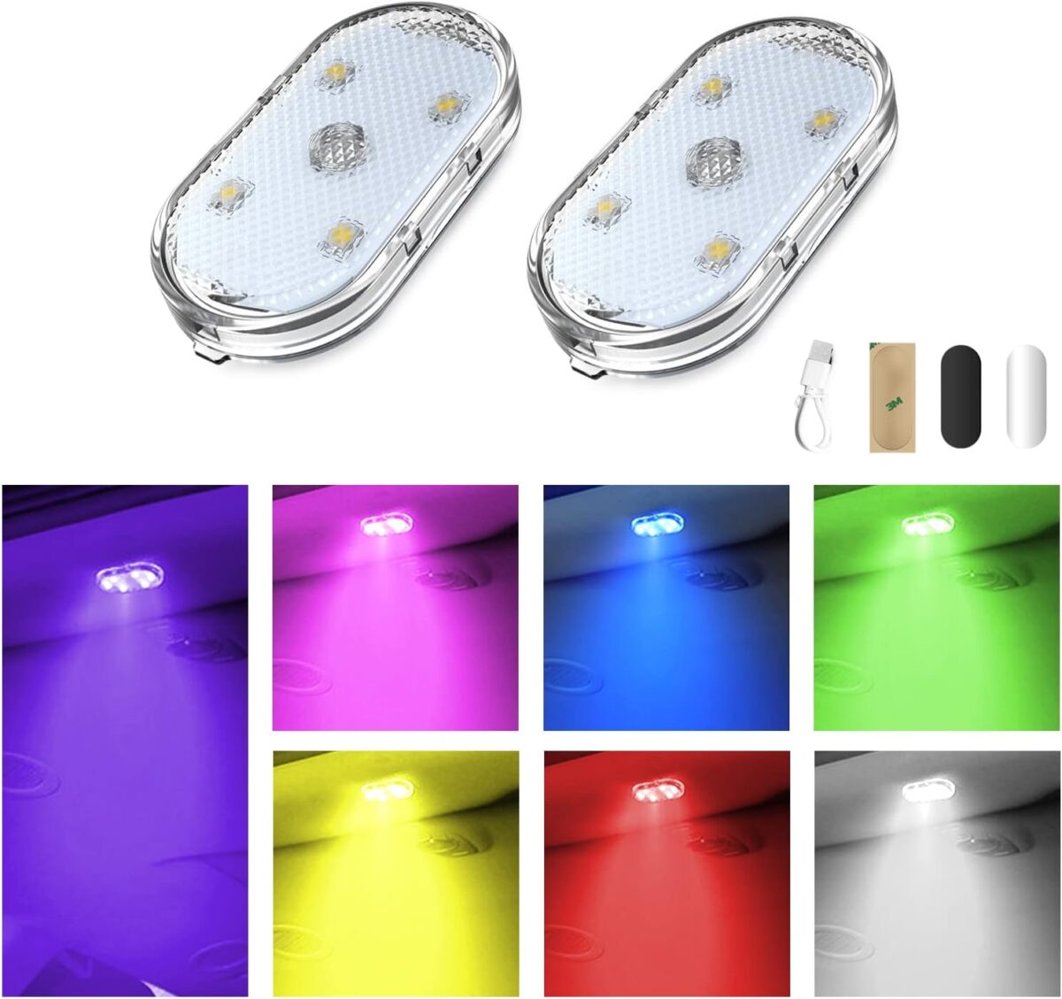⁦كشاف ليد ميني للاضاءة الداخلية للسيارة يعمل بالللمس ب 7 الوان اضاءة مختلفة قابل للشحن بيو اس بي⁩ - الصورة ⁦2⁩