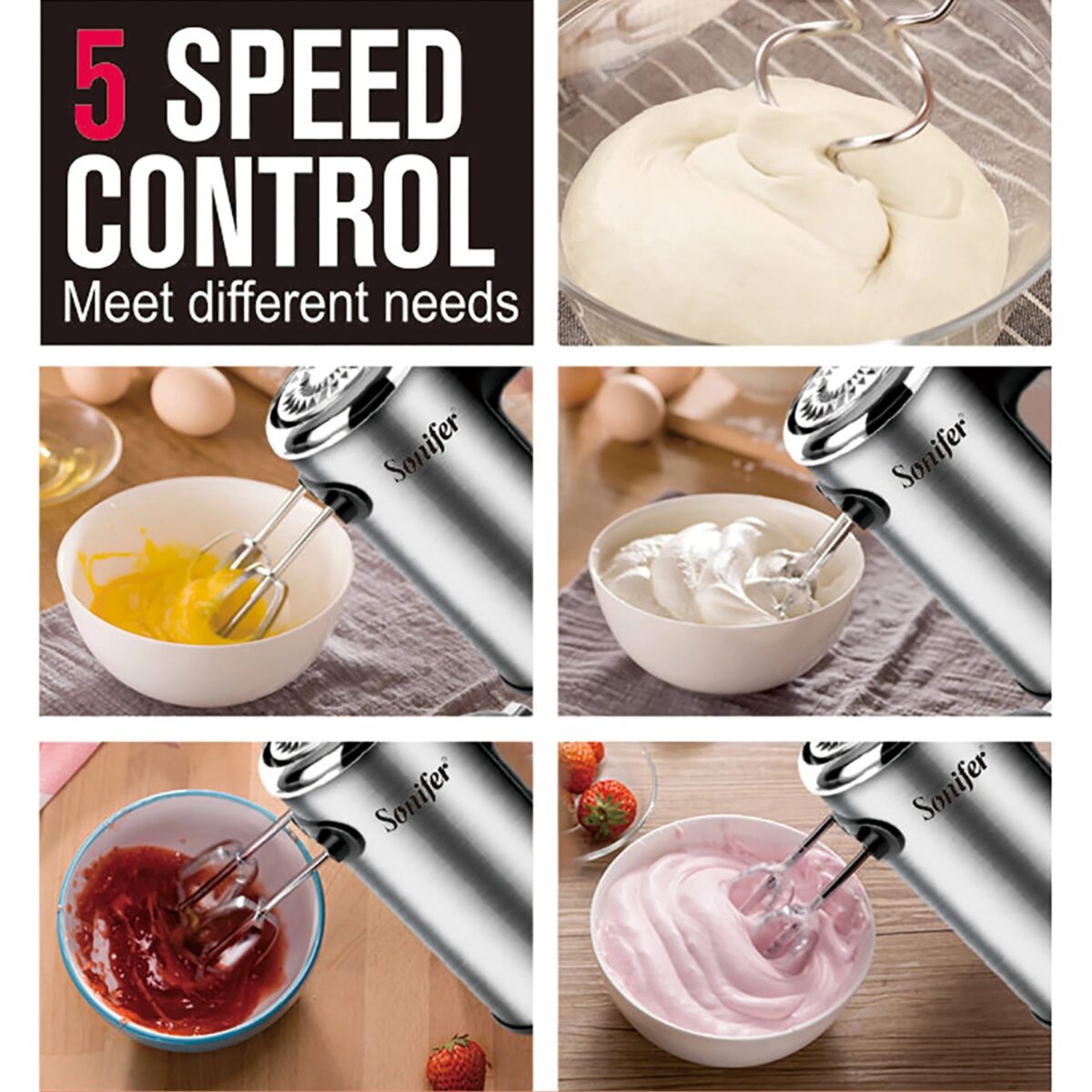 ⁦SF-7002 مضرب كهربائي 5 سرعات مختلفة من سونيفر - 300 واط⁩ - الصورة ⁦5⁩