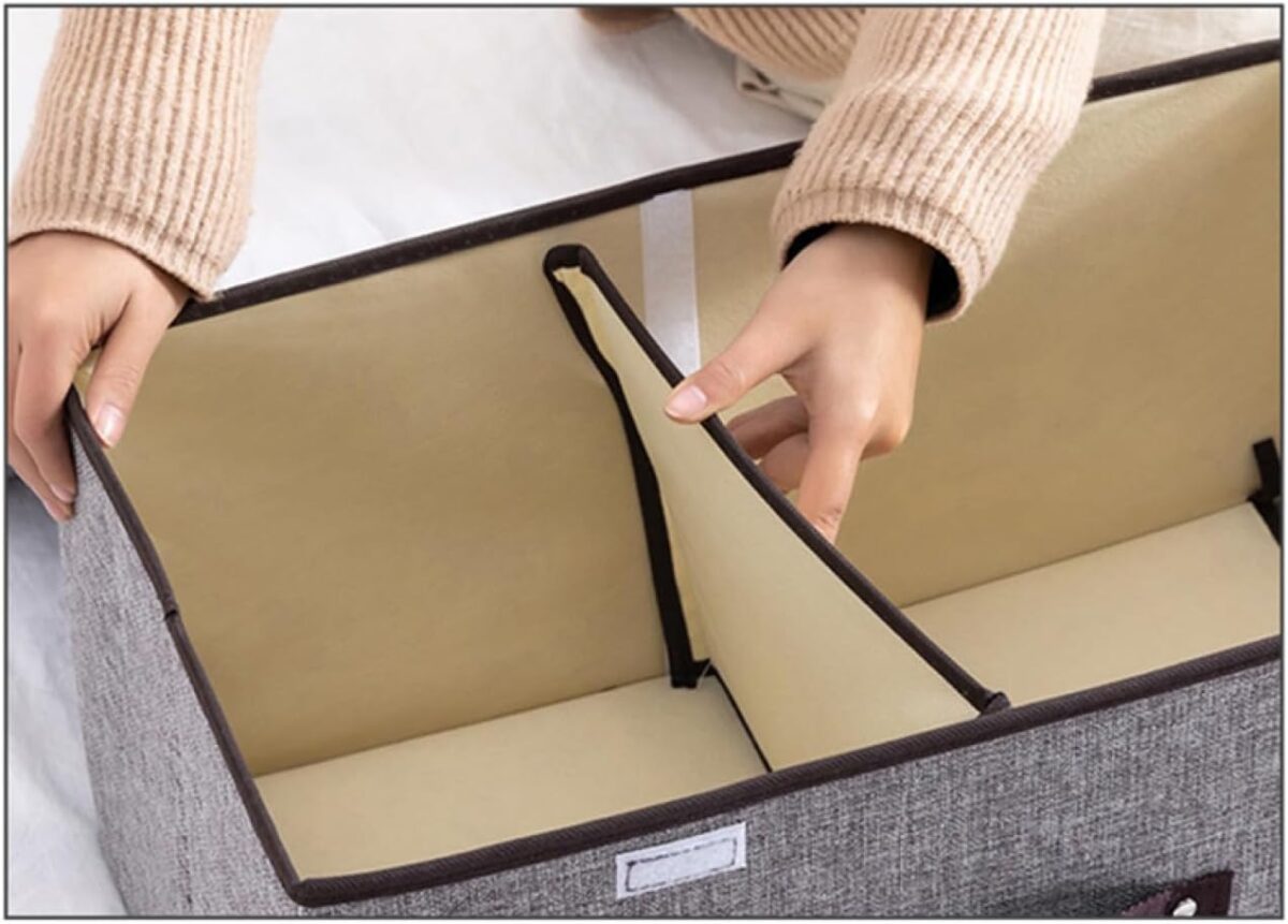 ⁦منظم ملابس بغطاء 2 خانة قابلة للفصل والتركيب من الكتان⁩ - الصورة ⁦5⁩