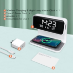 ⁦منبه وساعة ديجيتال ذكي مدمج بشاحن وايرلس وإضاءة ليلة⁩ - الصورة ⁦6⁩