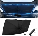 ⁦شماسة سيارة بفتحة على المرآة لتثبيتها بسهولة بنسبة عزل للحرارة 90٪ لحماية السيارة من اشعة الشمس قابل للطي⁩ - الصورة ⁦2⁩