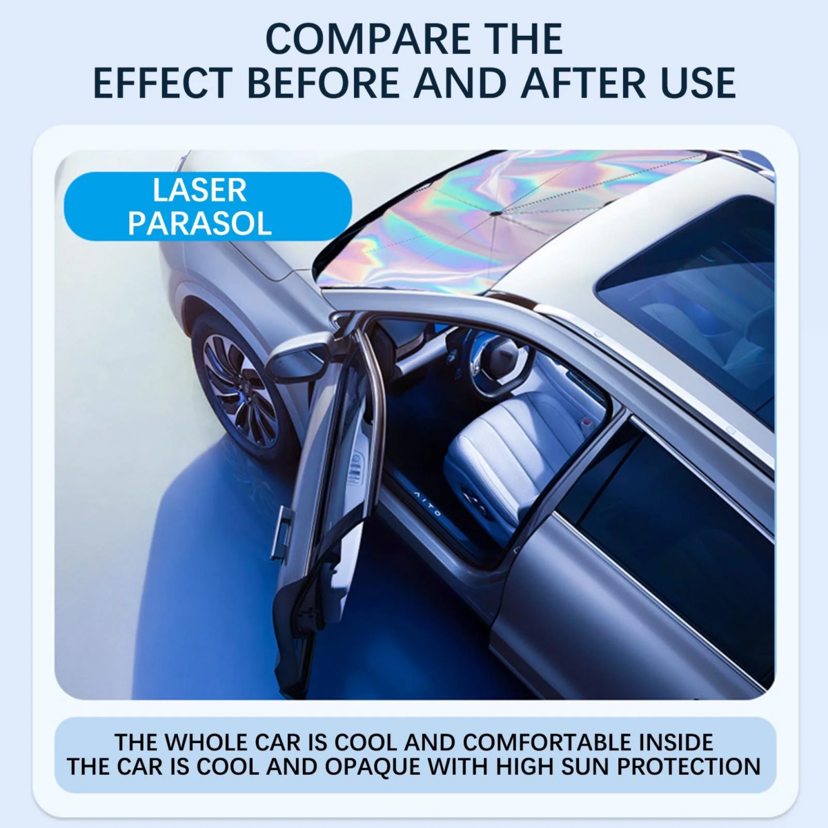 ⁦شماسة سيارة ليزر بنسبة عزل للحرارة 100٪ عاكسة لاشعة الشمس ومانعة للحرارة مزودة بفتحة من أعلى لتثبيتها على المرآة بسهولة قابلة للطي⁩ - الصورة ⁦5⁩