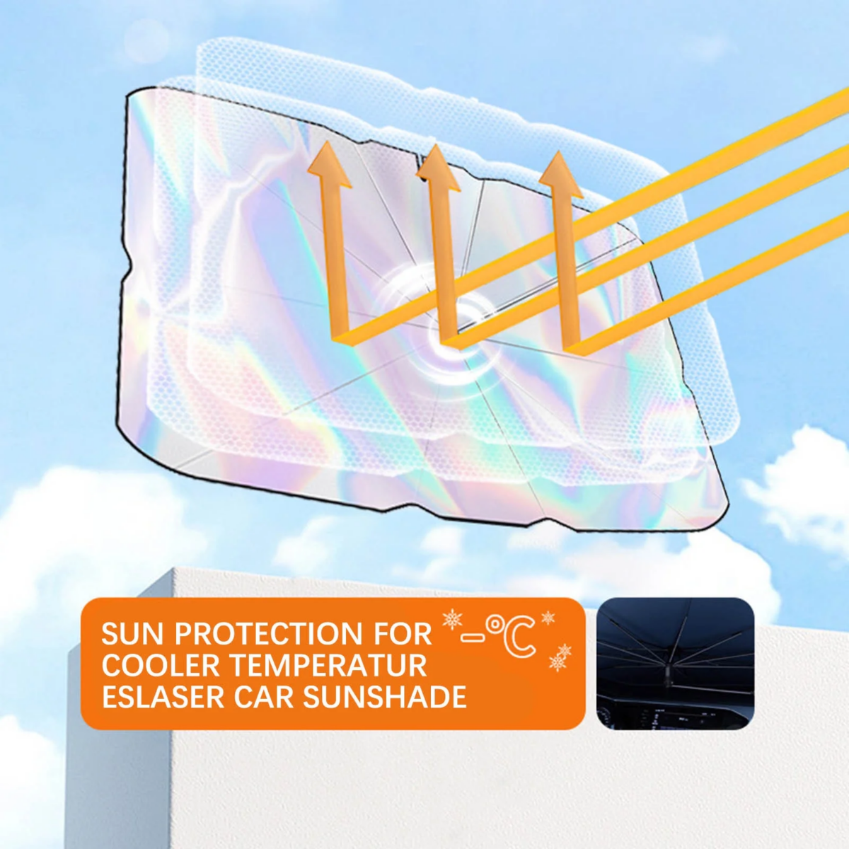 ⁦شماسة سيارة ليزر بنسبة عزل للحرارة 100٪ عاكسة لاشعة الشمس ومانعة للحرارة مزودة بفتحة من أعلى لتثبيتها على المرآة بسهولة قابلة للطي⁩ - الصورة ⁦7⁩