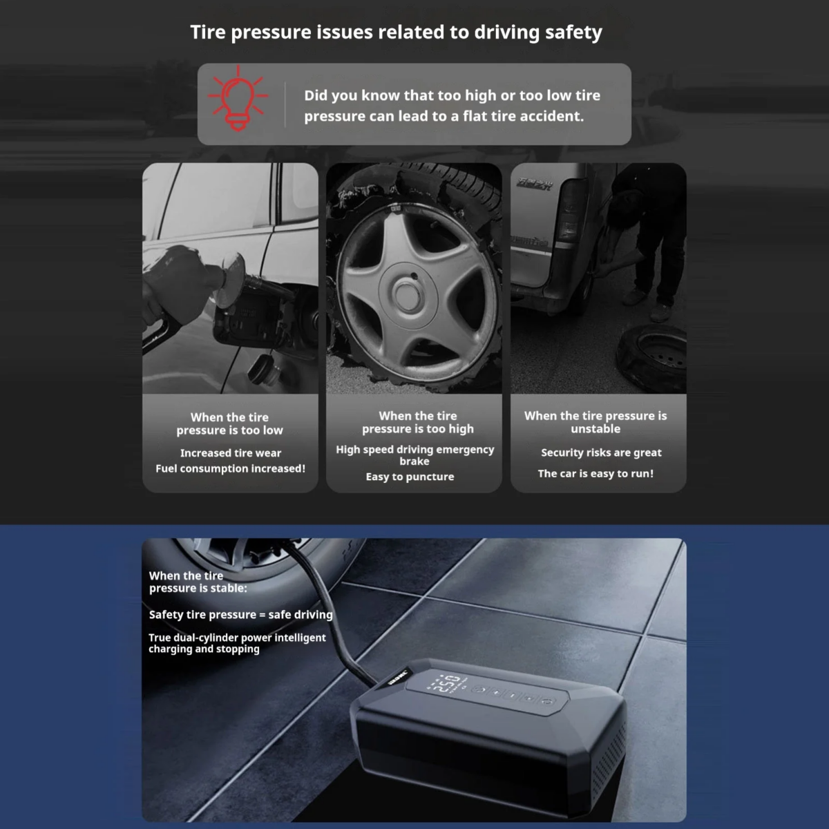 ⁦منفاخ كاوتش سيارة محمول بعداد ديجيتال دقيق ضغط قوي وبكشاف⁩ - الصورة ⁦2⁩