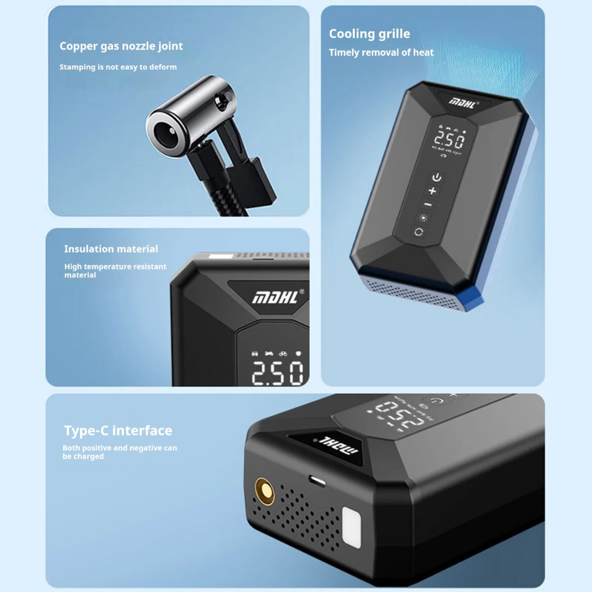 ⁦منفاخ كاوتش سيارة محمول بعداد ديجيتال دقيق ضغط قوي وبكشاف⁩ - الصورة ⁦6⁩