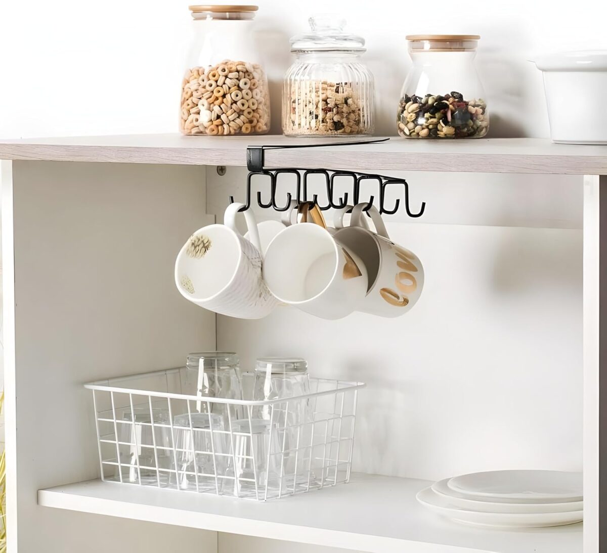 ⁦حامل معدني مزدوج للاكواب واطقم التوزيع 12 هوك⁩ - الصورة ⁦2⁩