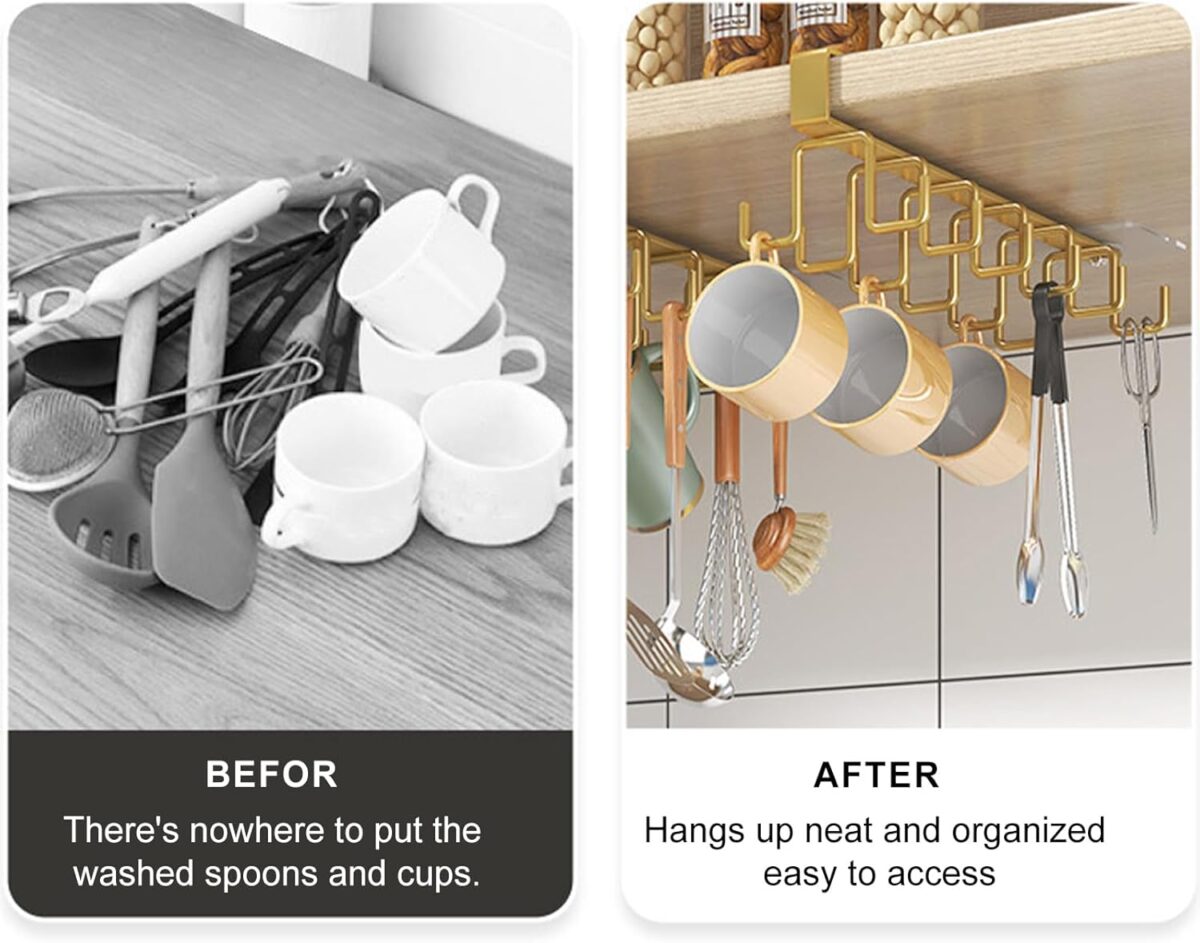 ⁦حامل معدني مزدوج للاكواب واطقم التوزيع 12 هوك⁩ - الصورة ⁦5⁩