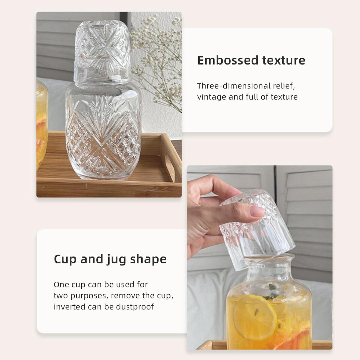 ⁦طقم زجاجة وكوباية 500مللي لتقديم المشروبات من الزجاج المنقوش⁩ - الصورة ⁦4⁩