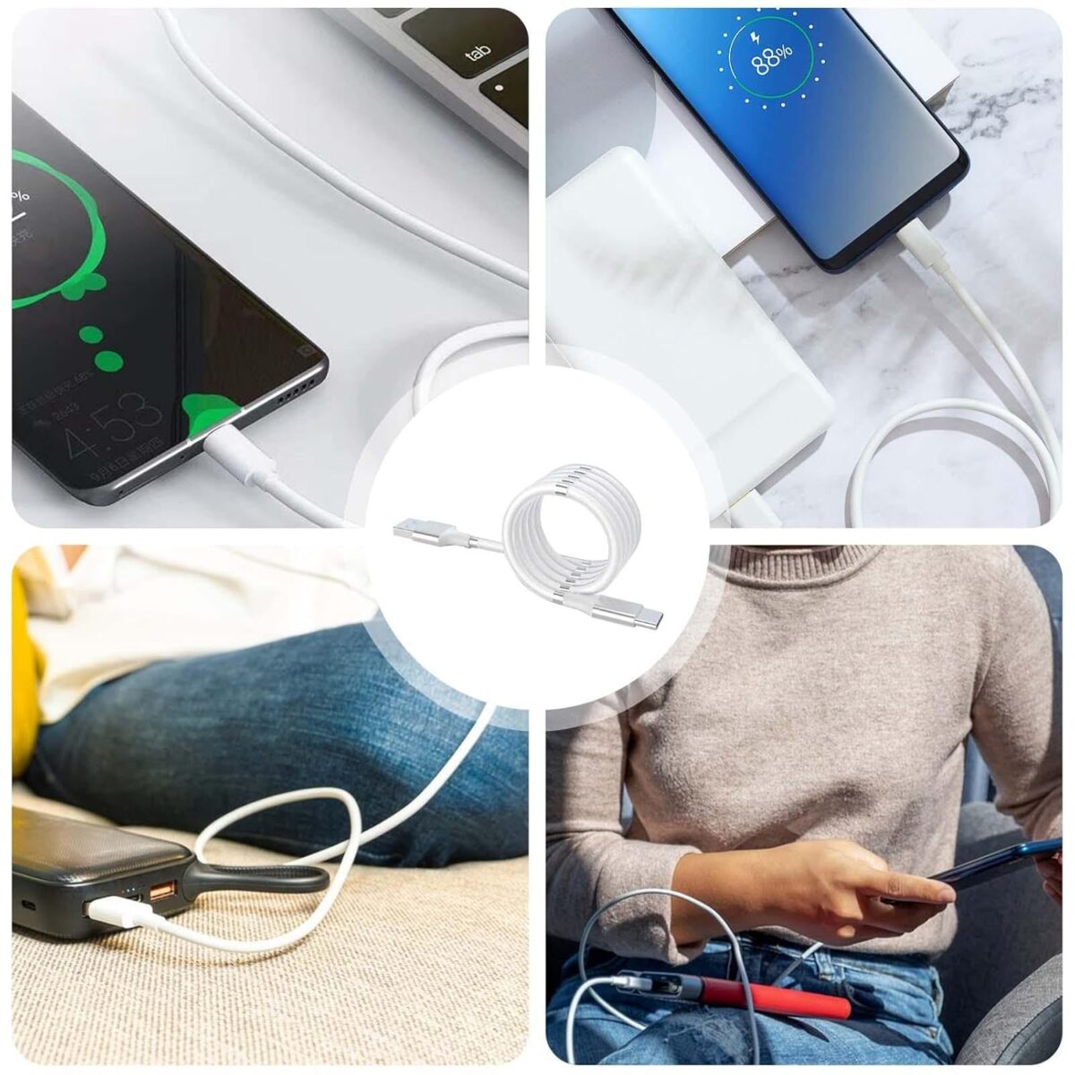 ⁦كابل ايفون يو اس بي سريع تصميم مغناطيسي ملتوي لمنع التلف⁩ - الصورة ⁦7⁩