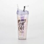 ⁦كوباية دابل مزين بالجليتر مع شاليموه وغطاء 600 مللي⁩ - الصورة ⁦6⁩