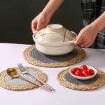 ⁦كوستر خوص وقطن دائري للحل والاطباق للسفرة والمطبخ 35 سم⁩ - الصورة ⁦9⁩