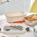 ⁦لانش بوكس حافظ للحرارة بحلة استانلس ستيل مقسمة لخانتين بغطاء محكم للغلق⁩ - الصورة ⁦6⁩