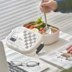 ⁦لانش بوكس حافظ للحرارة بحلة استانلس ستيل مقسمة لخانتين بغطاء محكم للغلق⁩ - الصورة ⁦7⁩