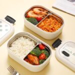 ⁦لانش بوكس حافظ للحرارة بحلة استانلس ستيل مقسمة لخانتين بغطاء محكم للغلق⁩ - الصورة ⁦8⁩