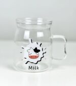 ⁦مج زجاج شفاف مطبوع ‏475 ملي بيد لشرب وتقديم النسكافيه والايس كوفي‏⁩ - الصورة ⁦2⁩