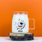 مج زجاج شفاف مطبوع ‏475 ملي بيد لشرب وتقديم النسكافيه والايس كوفي‏