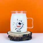 ⁦مج زجاج شفاف مطبوع ‏475 ملي بيد لشرب وتقديم النسكافيه والايس كوفي‏⁩ - الصورة ⁦4⁩