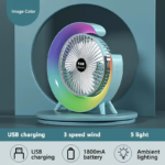 ⁦مروحة مكتب ليد بتصميم مبتكر ب 3 سرعات تهوية مختلفة تعمل بالشحن⁩ - الصورة ⁦7⁩