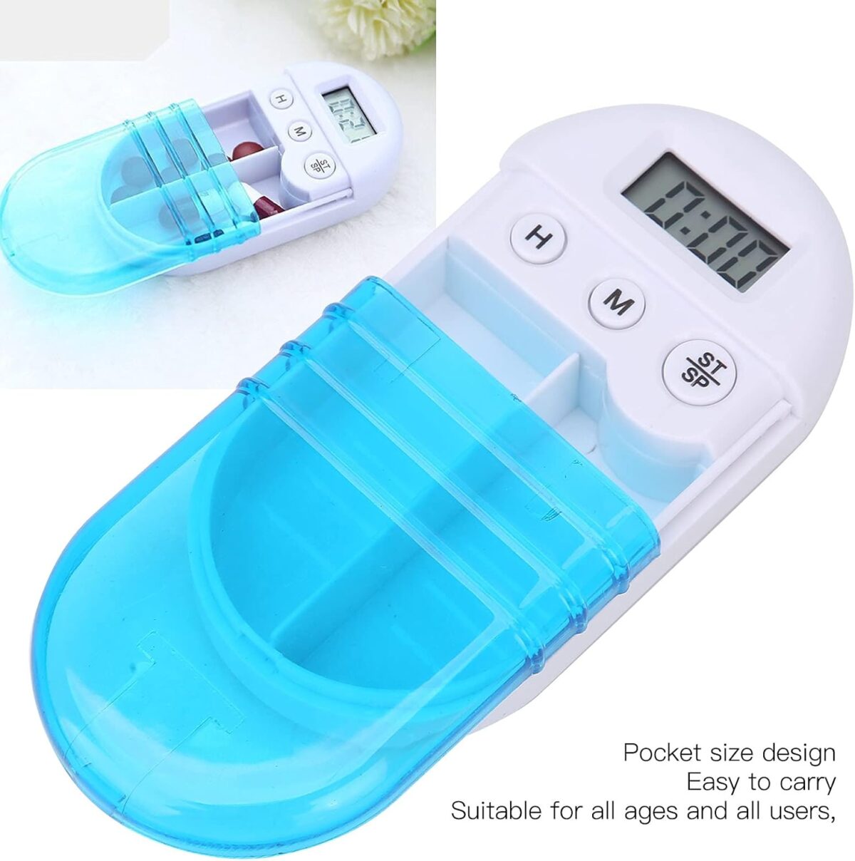 ⁦منظم حبوب دواء ديجتيال محمول مزود بساعة ومنبه 2خانات⁩ - الصورة ⁦2⁩