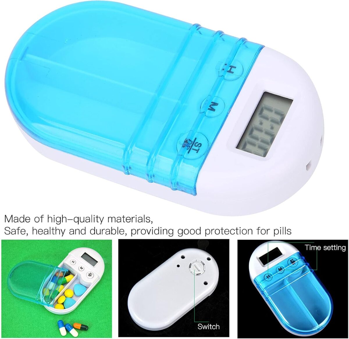 ⁦منظم حبوب دواء ديجتيال محمول مزود بساعة ومنبه 2خانات⁩ - الصورة ⁦4⁩