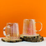 طقم مج 2 قطعة زجاج مموج شفاف 300 ملي بيد  لتقديم و شرب العصائر و النسكافية