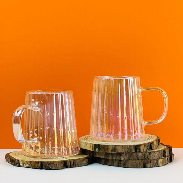 طقم مج 2 قطعة زجاج مموج شفاف 300 ملي بيد  لتقديم و شرب العصائر و النسكافية