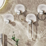 طقم هوك شفاف 3 قطع علي شكل صدفة بلزق دبل فيس لتعليق الاكسسورات والملابس