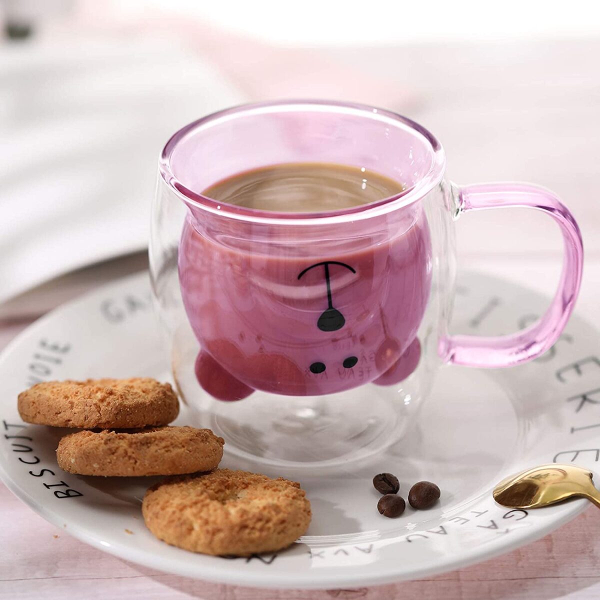 ⁦مج زجاج دبل شكل دبدوب 250 ملي لشرب النسكافيه والكابتشينو⁩ - الصورة ⁦1⁩